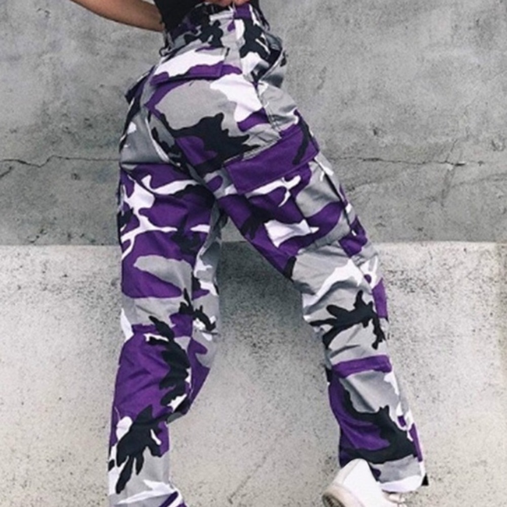 High-Waisted Purple Camo Cargos